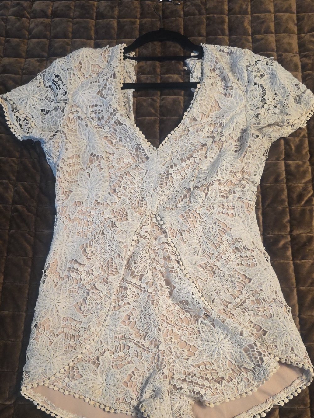White Lace Romper with Floral Crochet